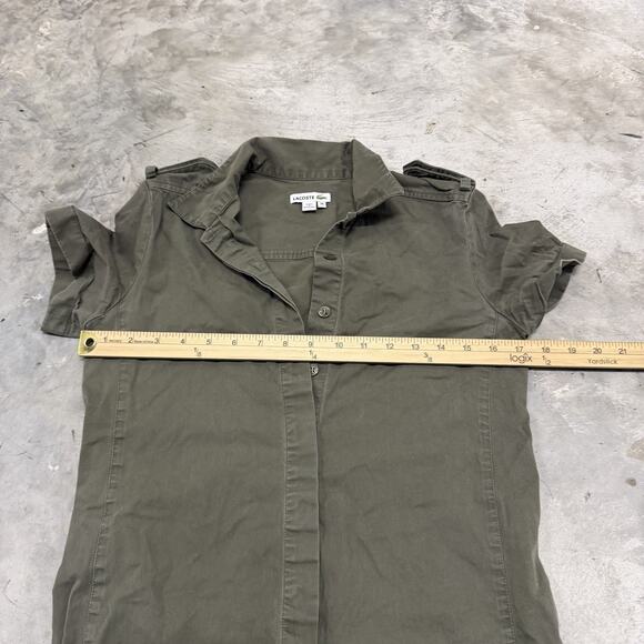 Lacoste Womens Short Sleeve Dress Green Button Down Sz 36 Cotton Pockets - Picture 4 of 8